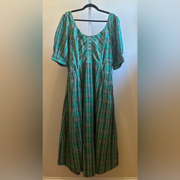 NWT Free People Tulie Plaid Midi Dress M - MSRP $168 Green Jade Combo - Picture 5 of 14